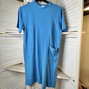 Vintage Heather Collection Blue Ribbed Pocket Dress One Size FM Made‎ in USA